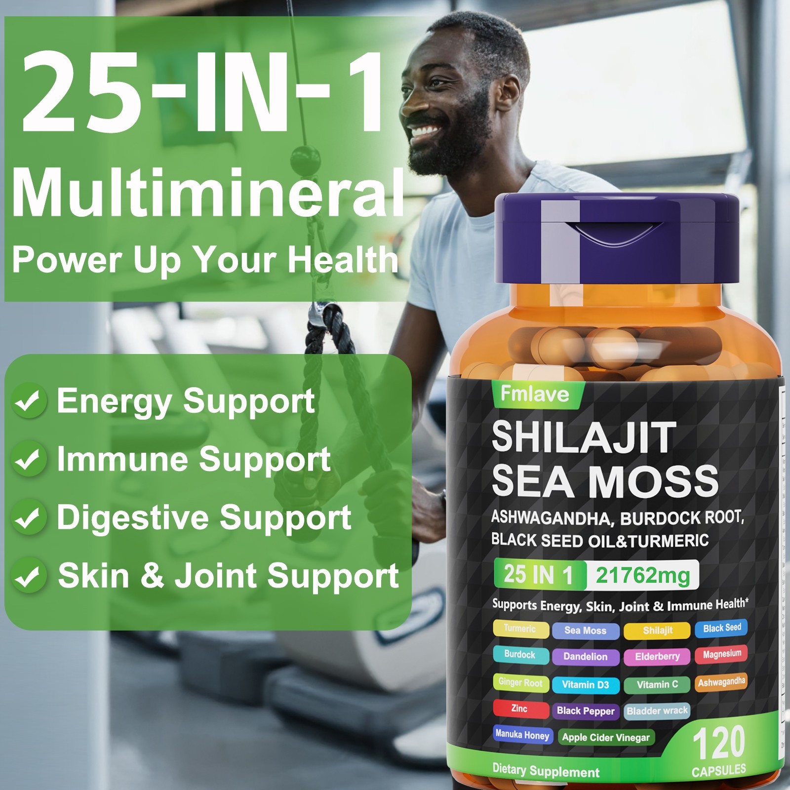2 Pack 25 in 1 Sea Moss, Black Seed Oil, Ashwagandha, Turmeric, Ginger, 240 Caps