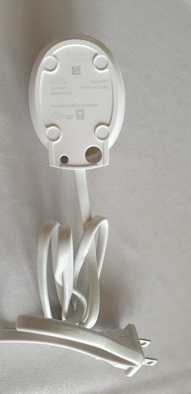 Braun Type 3757 Electric Toothbrush Charging Base 110-130V 0.9W White Portable