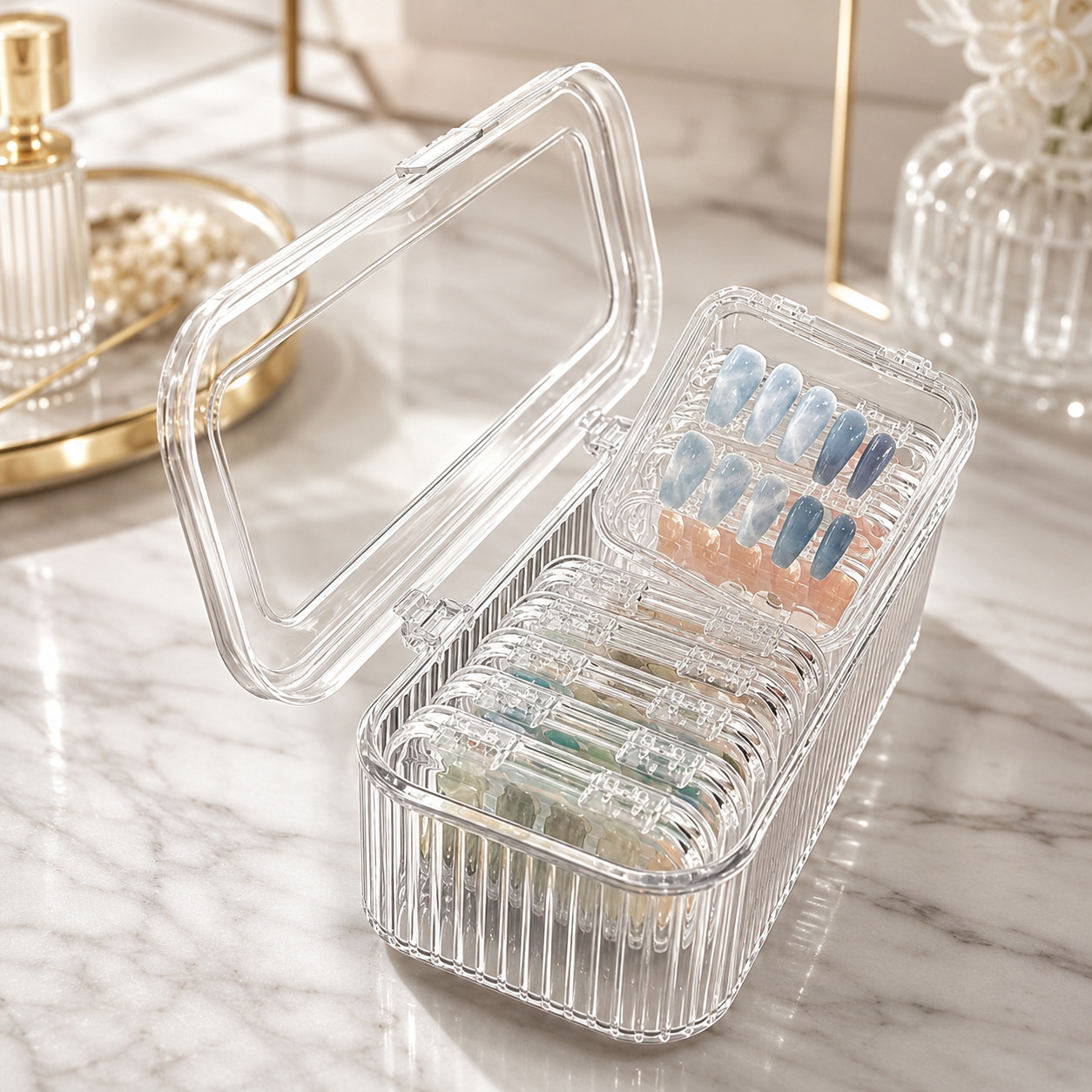 CERVA Nail Storage Organizer Box 14 Individual Compartments for Press On Nails