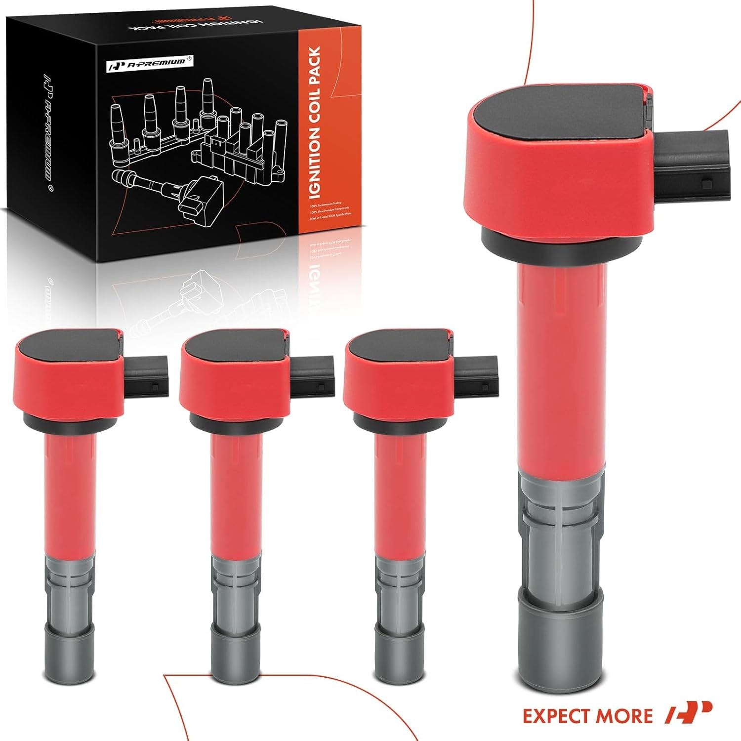 A-Premium (Red) Engine Ignition Coil Pack Compatible with Honda Civic 2001-20…