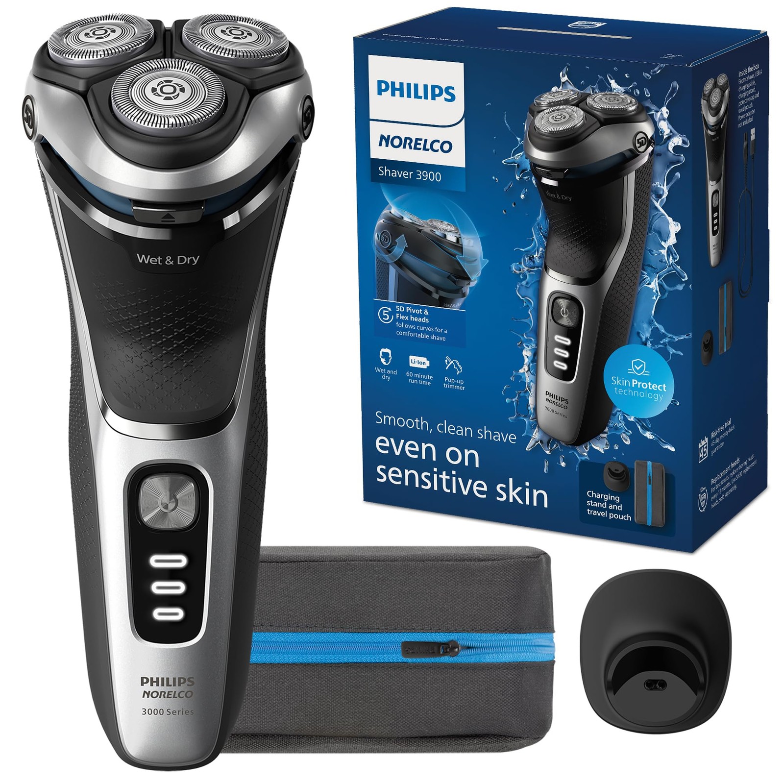 Philips Norelco Shaver 3900 Series, Wet and Dry Electric Shaver, P-Cap, Trave
