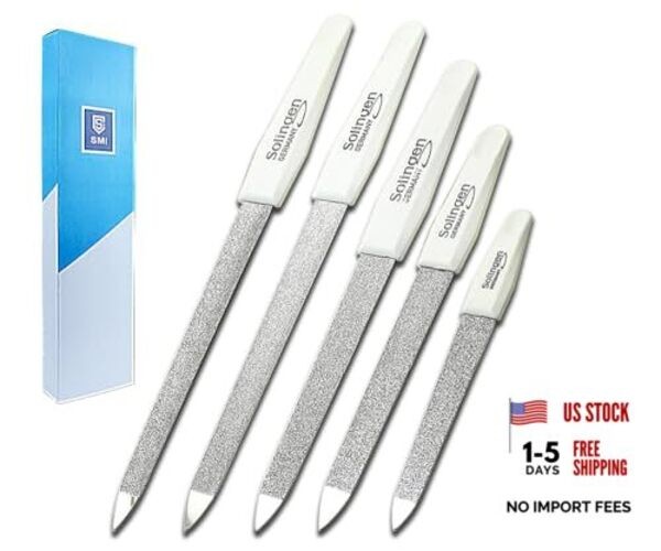 5 Pcs Solingen Germany Sapphire Metal Nail File Set + 1 Curved File – Fine
