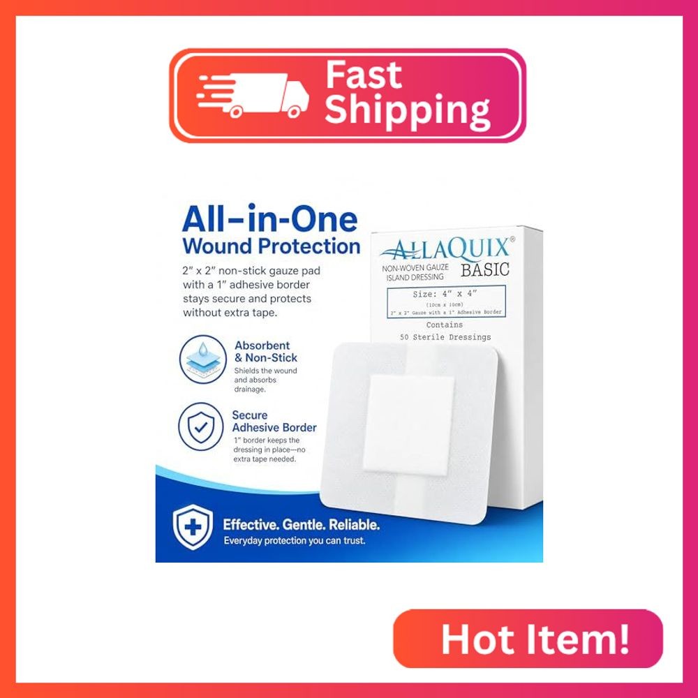 AllaQuix Island Dressing Post Surgery, Sterile Non Stick Gauze Pads 4×4, Breatha
