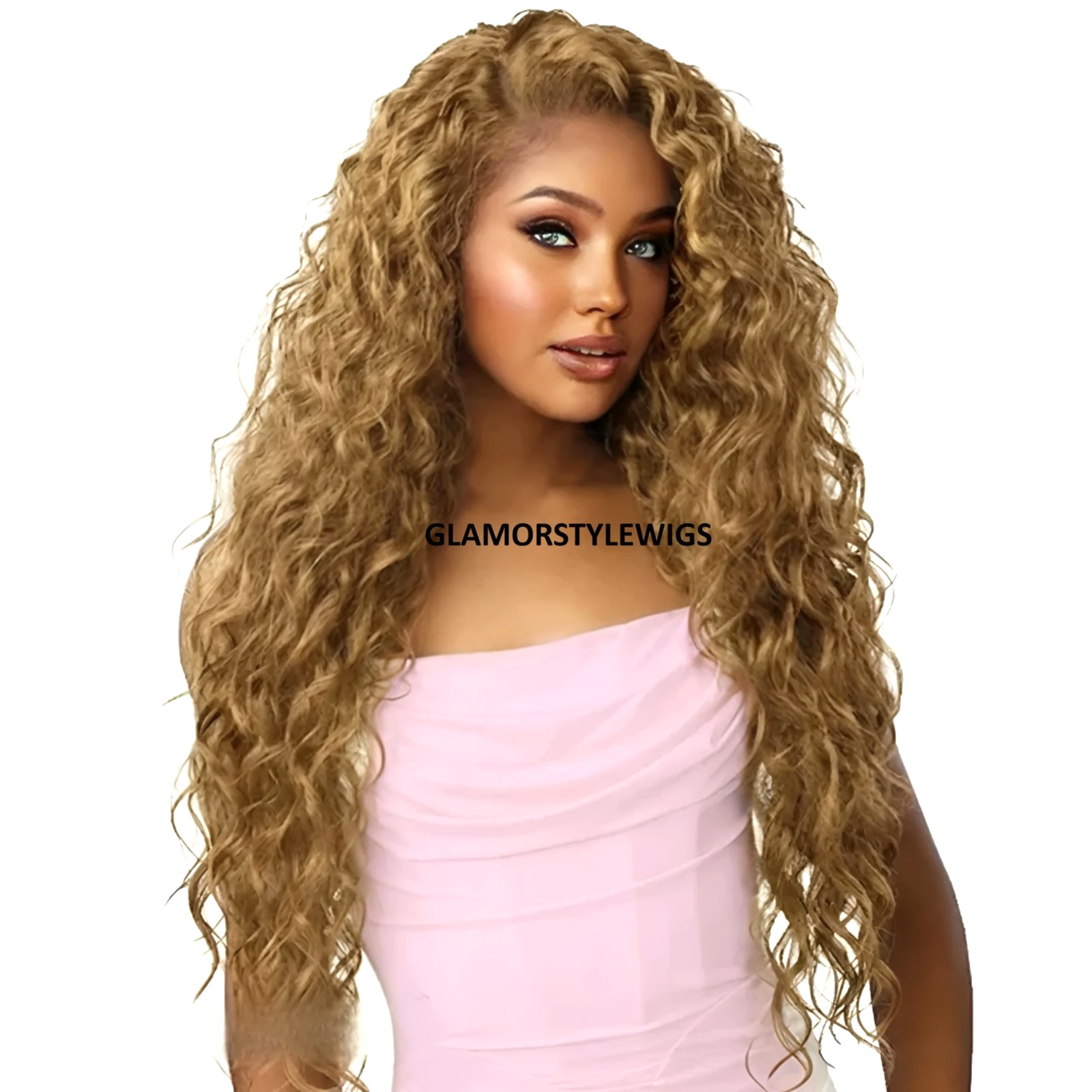 37″ FREE PART LACE FRONT WIG LONG CURLY LAYERED GOLDEN BLONDE HEAT OK NWT