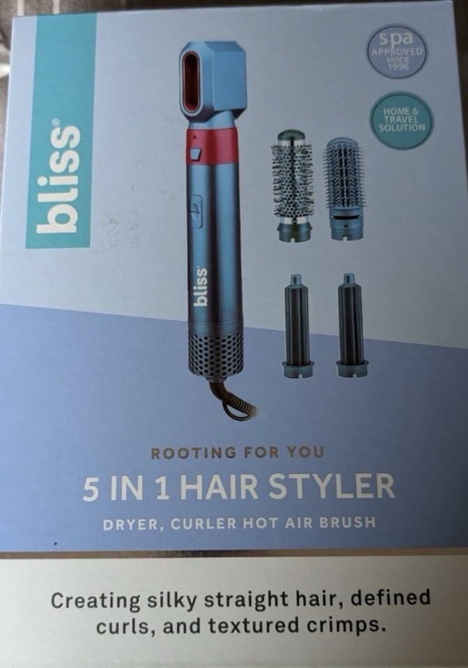bliss 5-in-1 Hair Styler Brush Dryer w/ Attachments, Electric, Blue, Travel