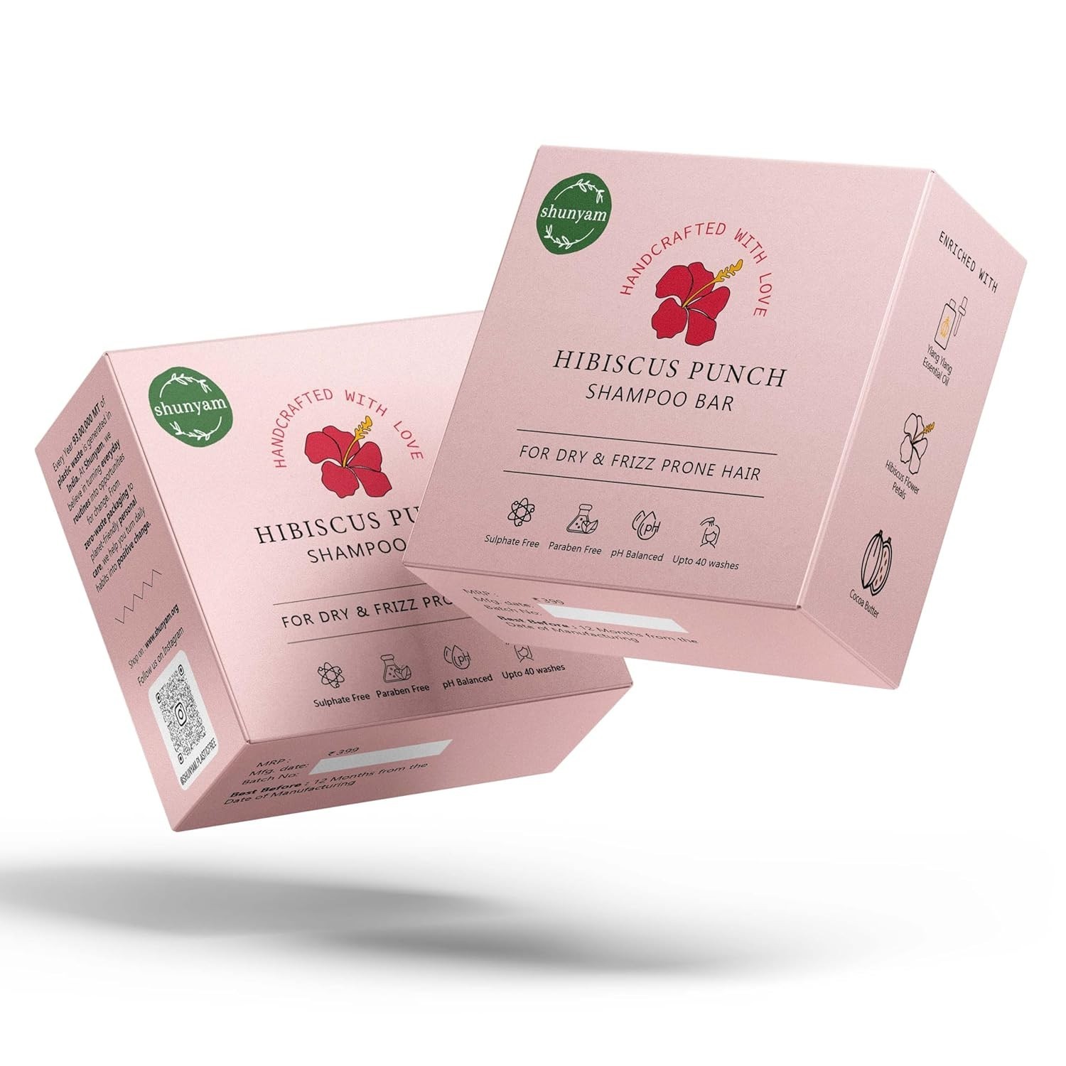 Shunyam All-Natural Shampoo Bar For Dry and Frizzy Hair Hibiscus Punch 140g