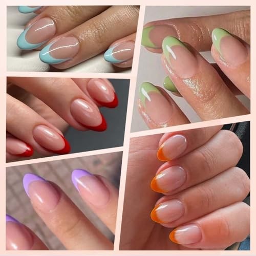 216 Pcs French Tip Press on Nails Almond,French Nails Press ons Short Style-10