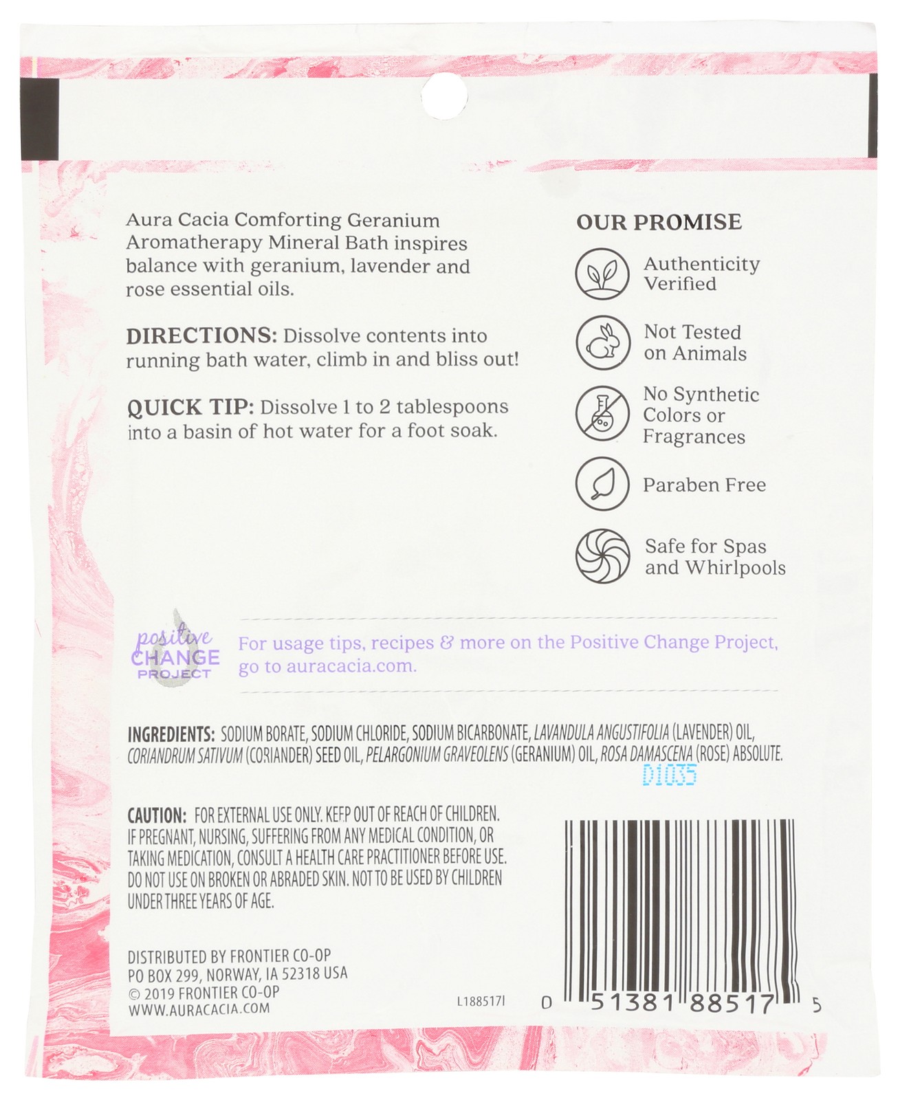 Aura Cacia Aromatherapy Mineral Bath Comforting Geranium 2.5 Oz 3 Pack