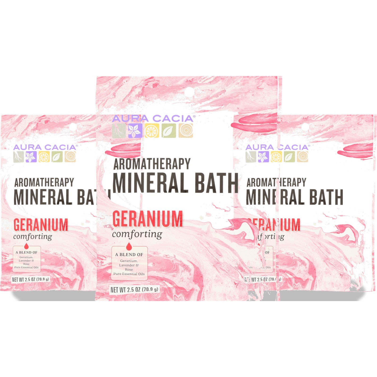 Aura Cacia Aromatherapy Mineral Bath Comforting Geranium 2.5 Oz 3 Pack