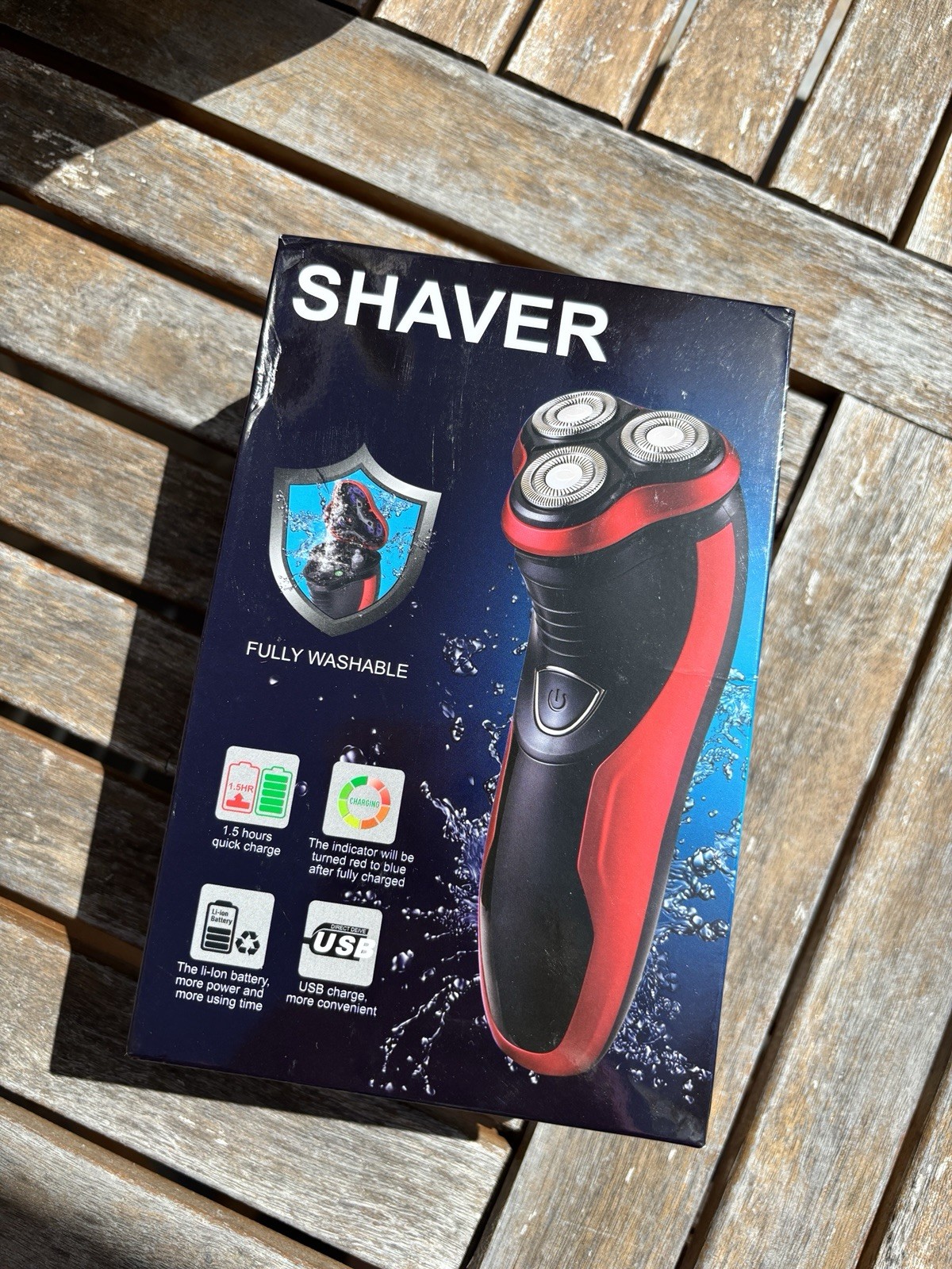 RS371 3-Head Rotary USB Rechargeable Electric Facial Shaver Black Red Wet/Dry