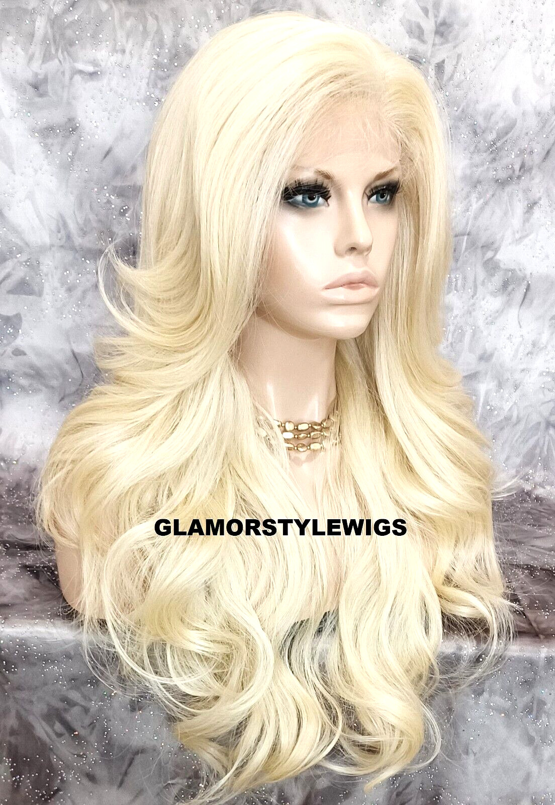 FREE PART LACE FRONT FULL WIG LONG WAVY LAYERED BLEACH BLONDE HEAT OK NWT #613