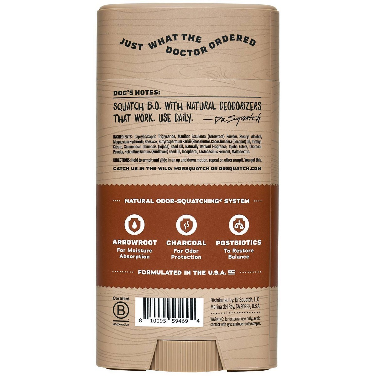 DR. SQUATCH Men’s Natural Solid Deodorant Wood Barrel Bourbon 2.65oz