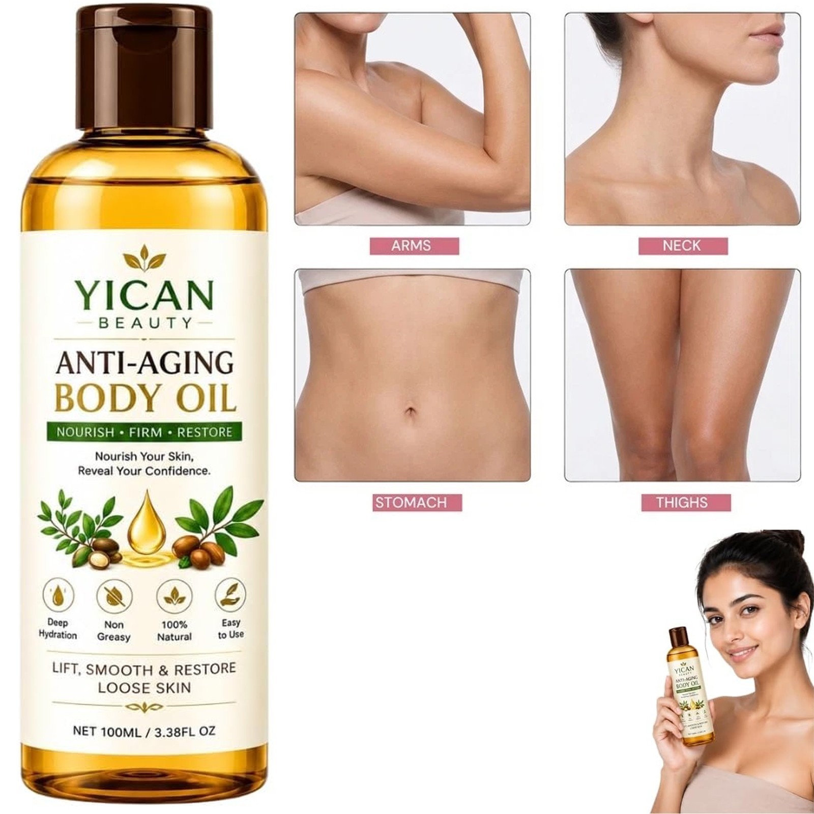 Anti-Aging Body Oil Skin Firming Moisturizing Tightening Thigh, Arms – Pack of 5