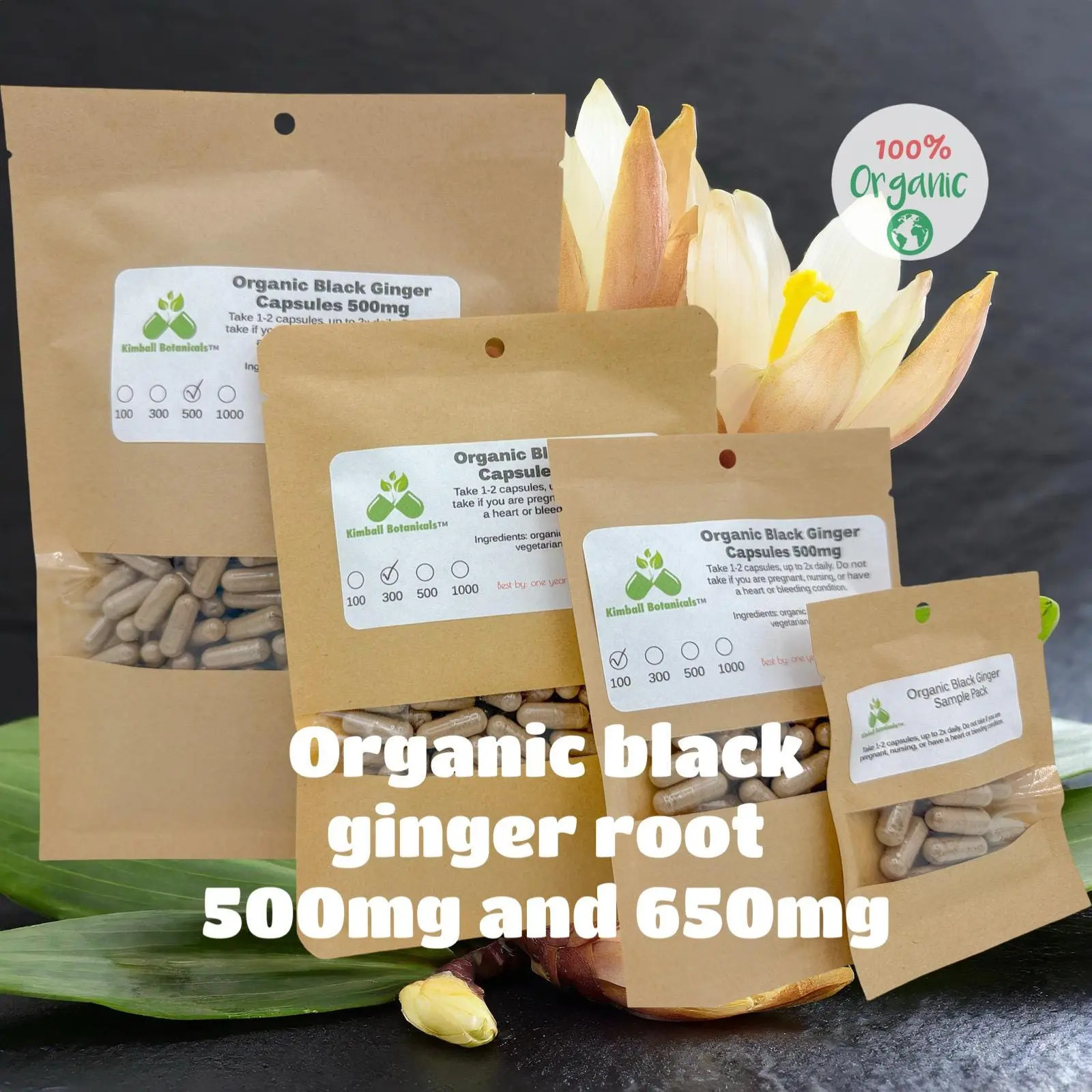 Certified Organic Black Ginger Root, (Kaempferia parviflora) 500mg or 650mg,