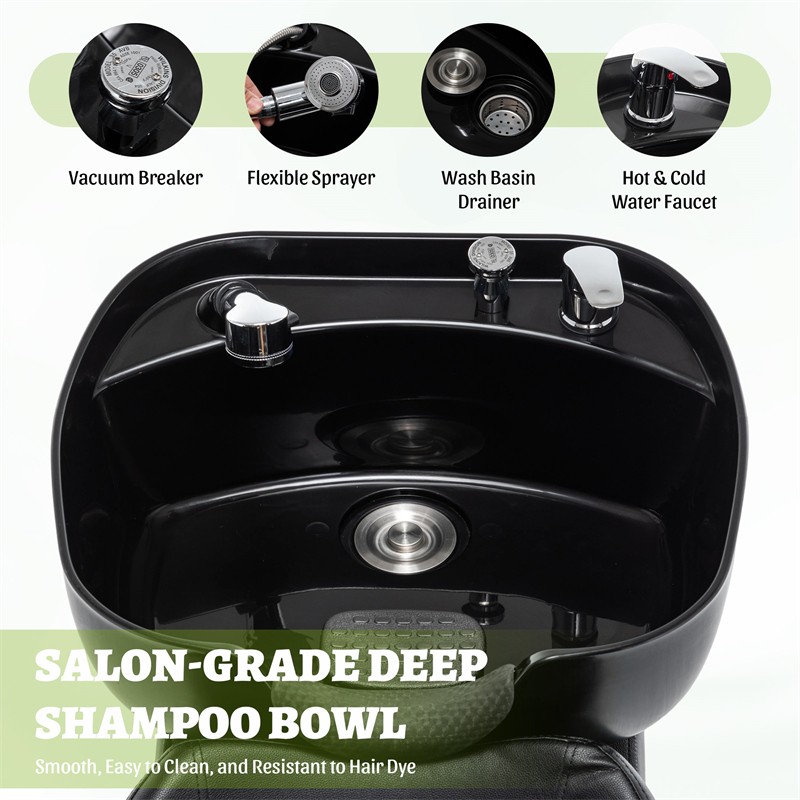 Shampoo Bowl and Chair Set for Salon with ABS Sink & PU Leather Chair for Spa