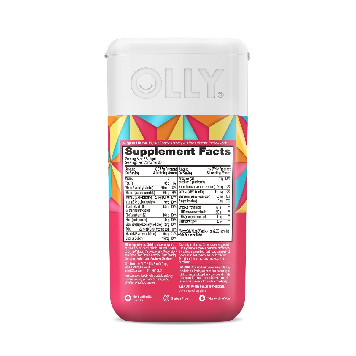 OLLY Ultra Strength Prenatal Multivitamin Softgels with Folic Acid + DHA – 60ct: