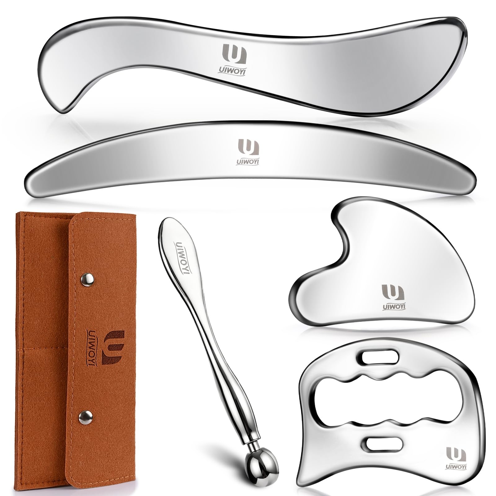 Uiwoyi 5 In 1 304 Stainless Steel Gua Sha Tools Set Premium Body Scraping