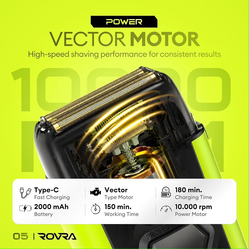 ROVRA 01 Dual Foil Shaver 2-Head Cordless Rechargeable USB Green/Black