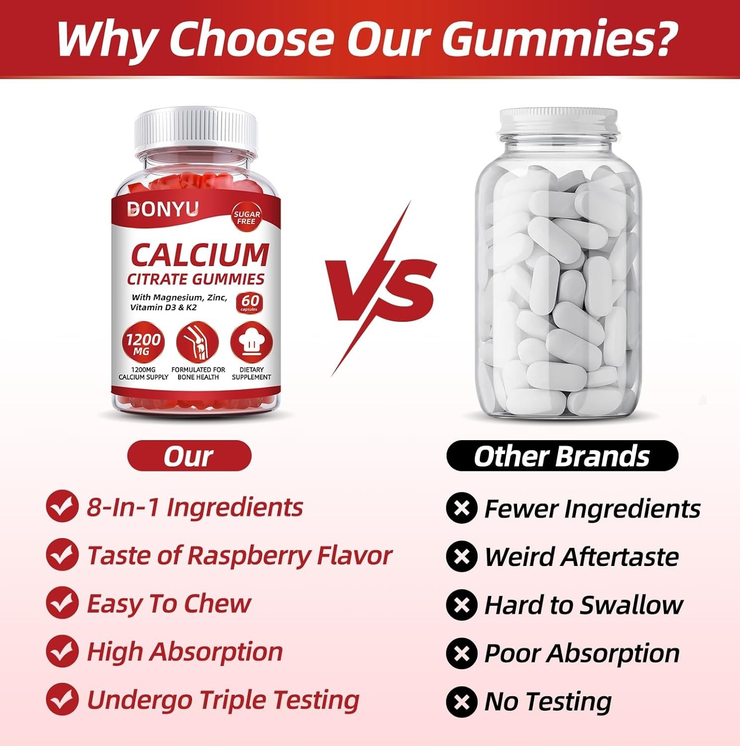 Calcium Citrate 1200mg Gummies with Vitamin D3: with Calcium Magnesium Zinc Vita