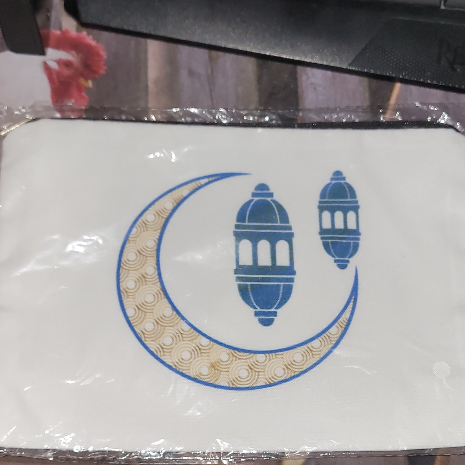 Makeup Bag White/Blue/Gold Zipper “Crescent Moon & Lantern” Print
