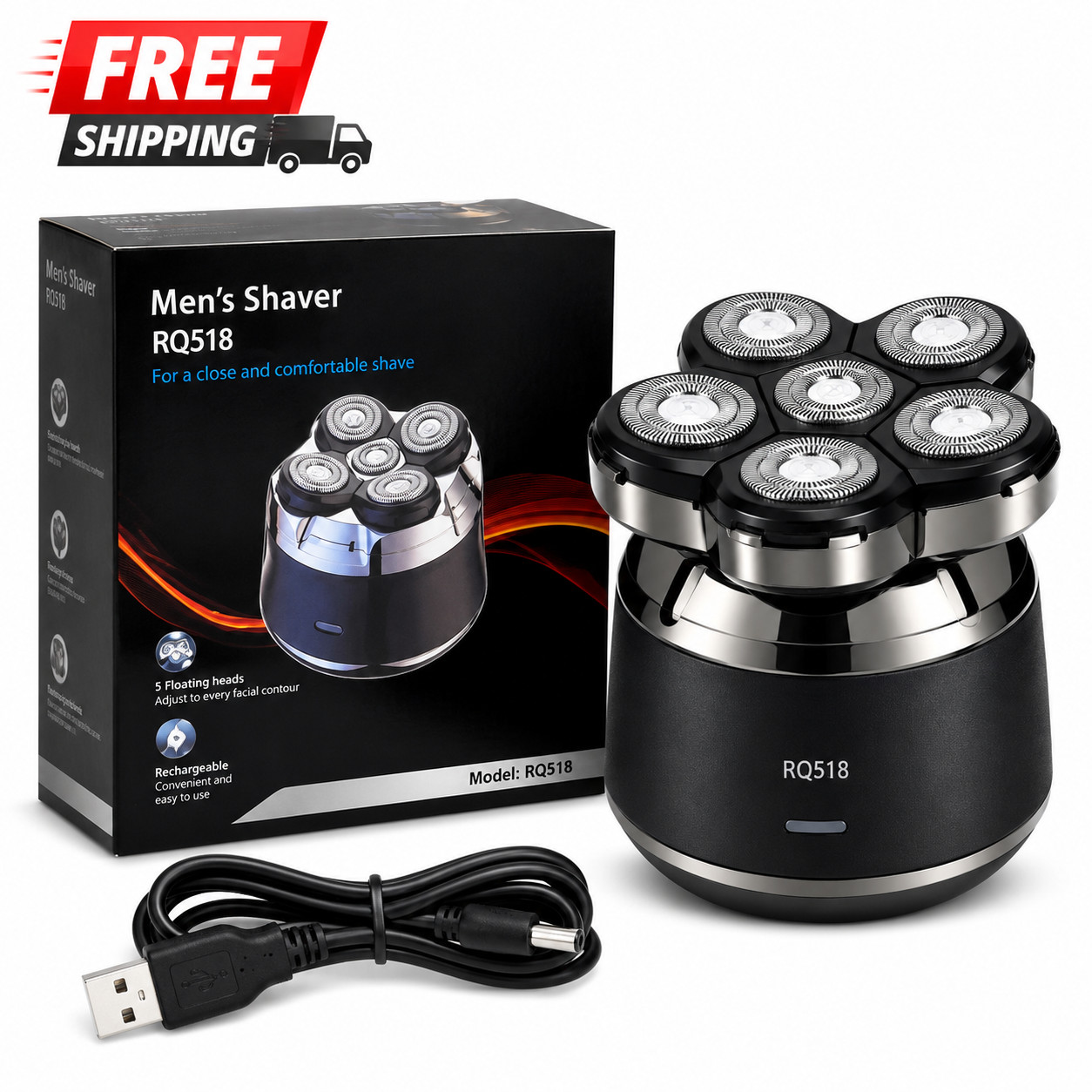 Men’s 5 Head Electric Rotary Shaver Rechargeable Cordless Razor RQ518
