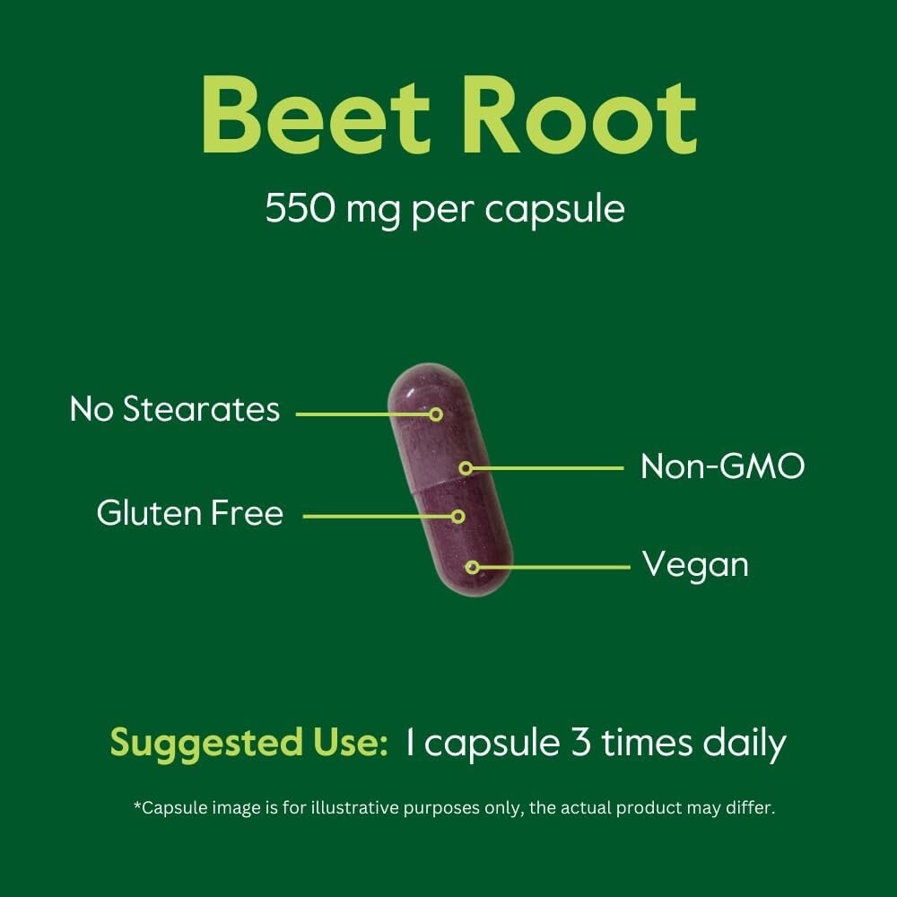 Beet Root 550mg (120 Vegetarian Capsules) – No Fillers – Vegan – Non-GMO