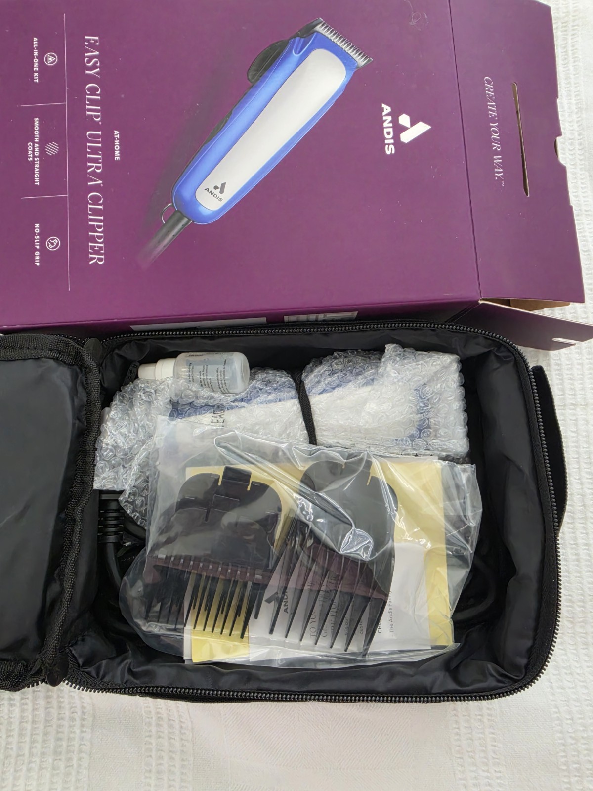 Andis Easy Clip Ultra Hair Clipper 9-Piece Kit w/ Case, Blue/White Corded