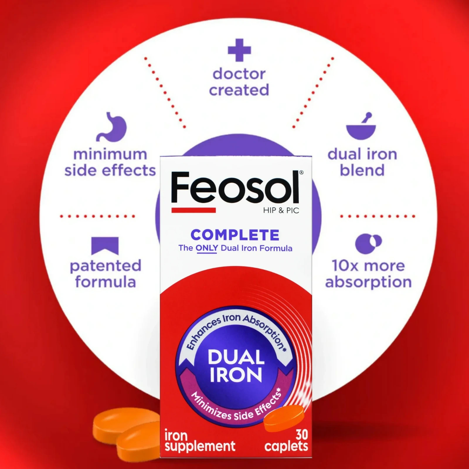 Feosol Complete with Bifera (28mg) 30 Caplets Each (Pack of 2)
