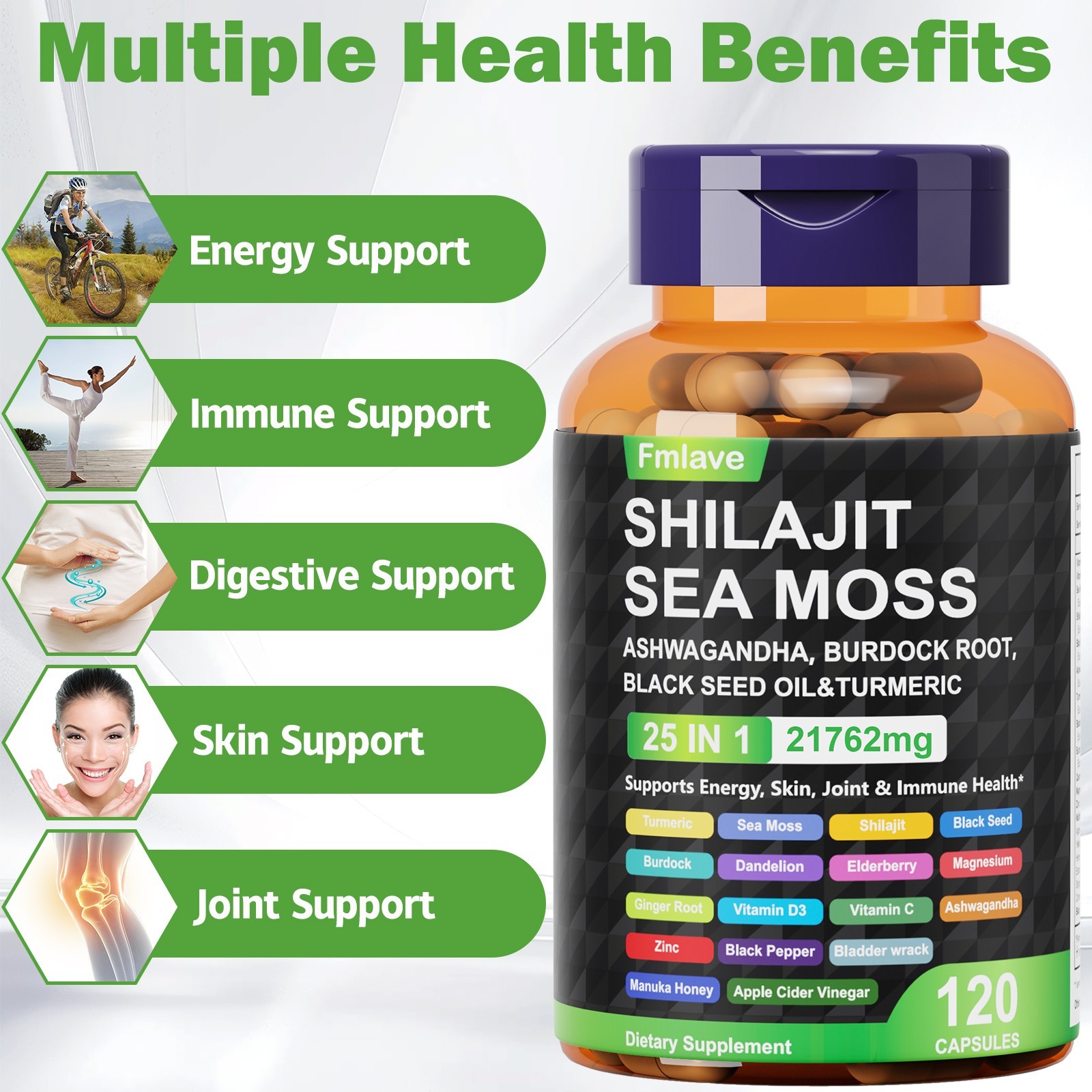 2 Pack 25 in 1 Sea Moss, Black Seed Oil, Ashwagandha, Turmeric, Ginger, 240 Caps