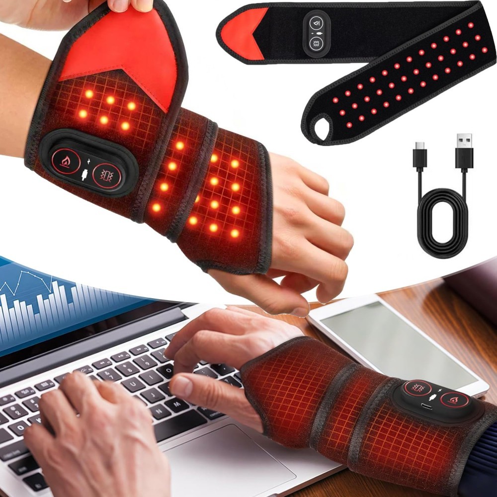 660nm & 850nm Red Light Therapy Wrist Heating Wrap Vibration Massage Pain Relief