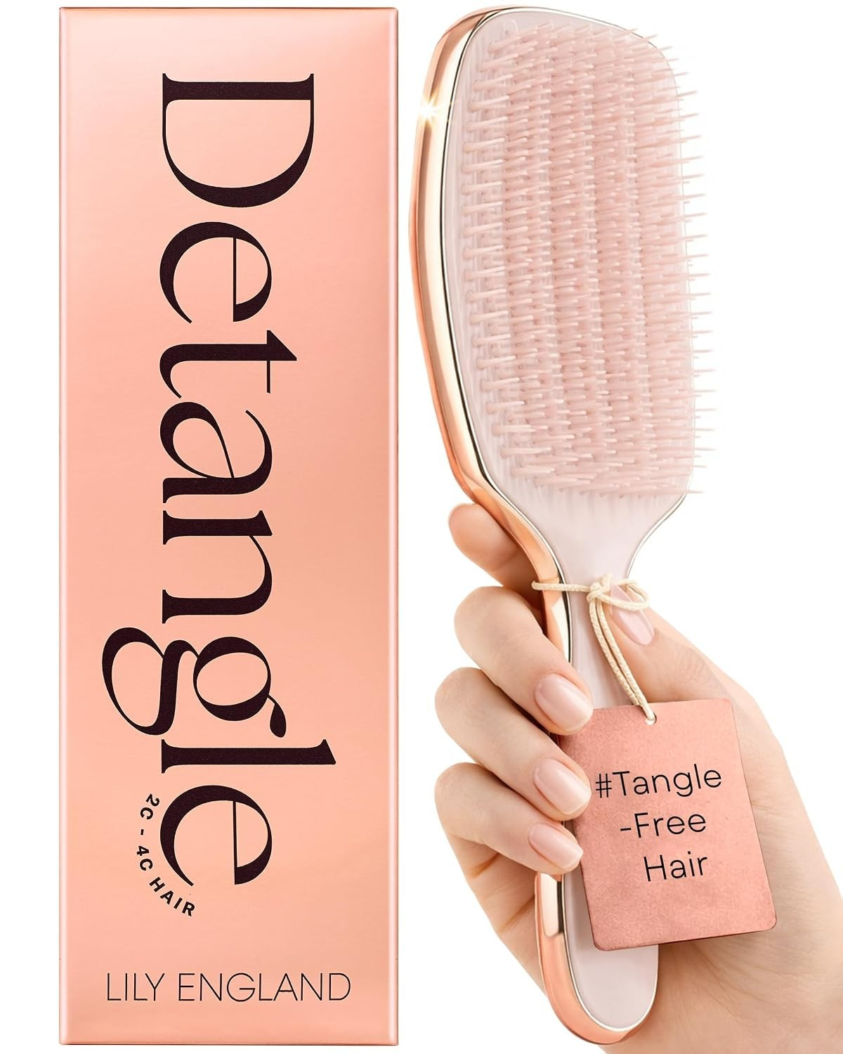 Curly Hair Detangling Brush Wet Dry Flexible Bristles Pain Free Rose Gold Chara