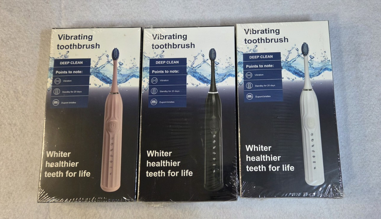 Lot Of 3 Vibrating Electric Toothbrush Deep Clean Set, Black White Pink