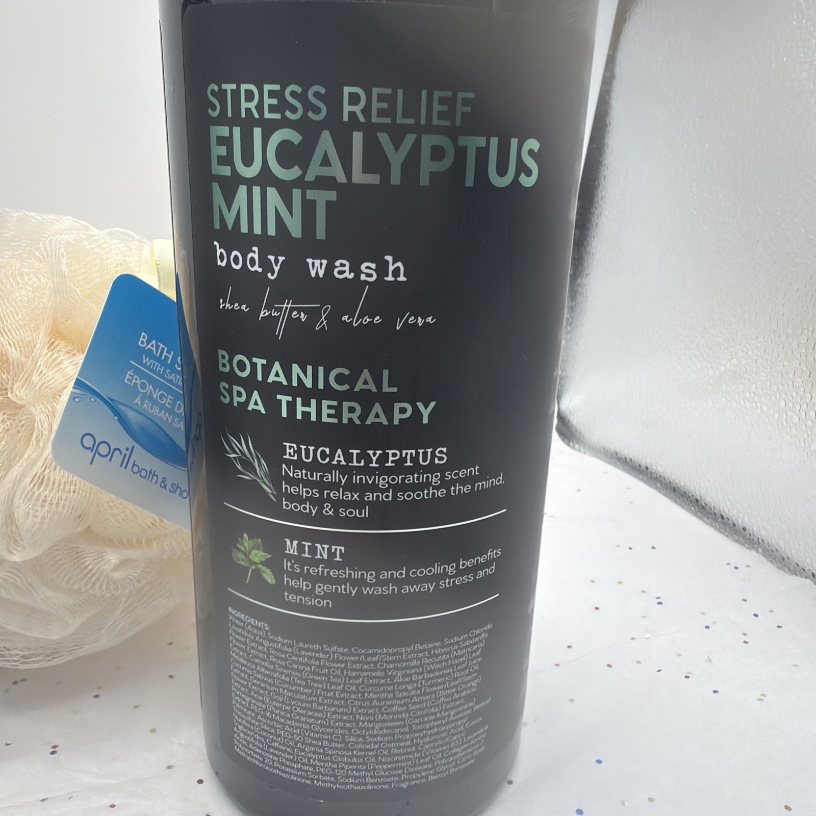2 Pack Botanical Spa Therapy Eucalyptus Mint Body Wash 33oz Shea Aloe + Sponge