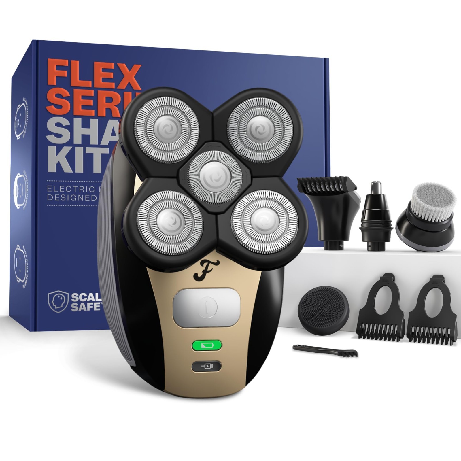 Cordless Electric Hair Shaver for Men – Wet/Dry Bald Head Razor, Rotary Blades,