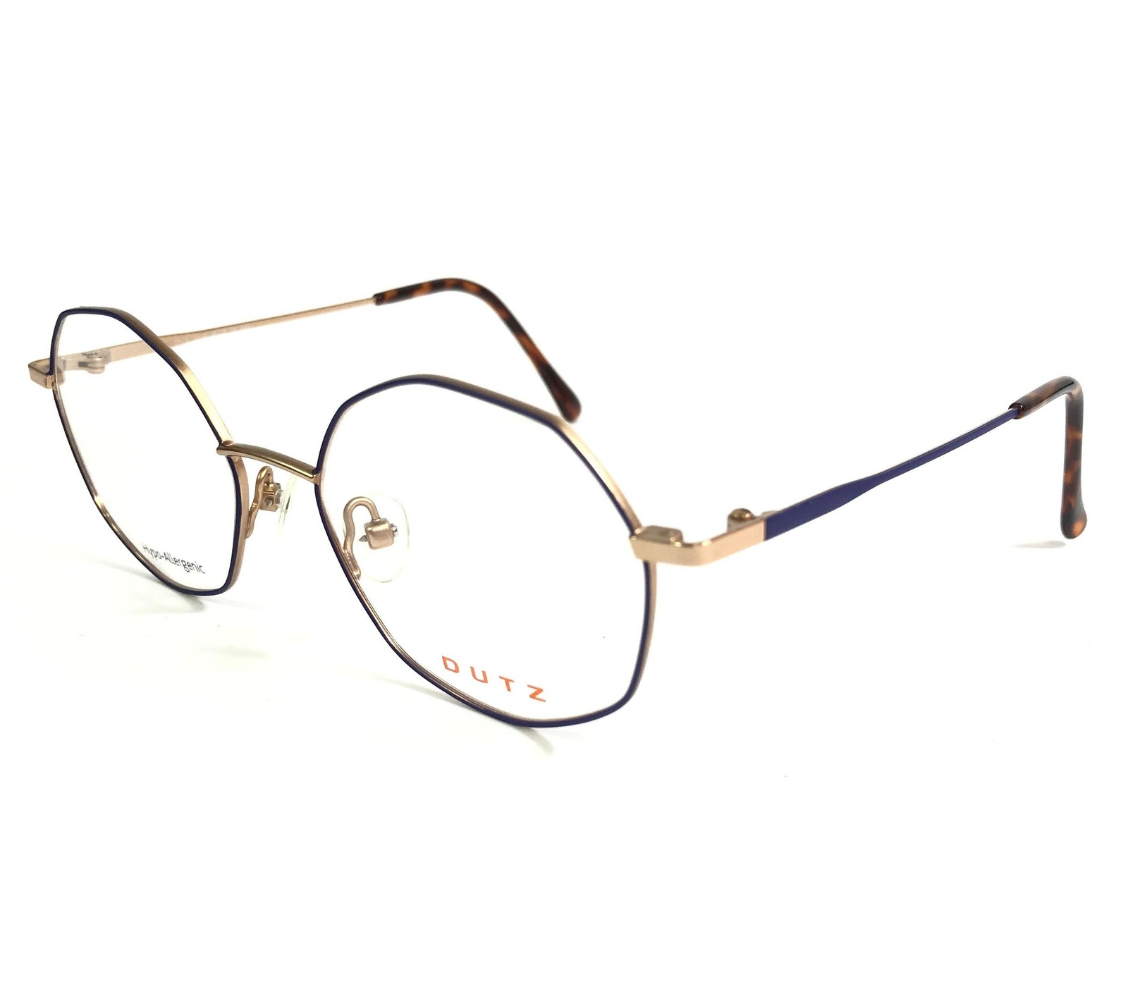 Dutz Eyeglasses Frames DK192 Col 45 Blue Matte Gold Tortoise Octagonal 46-18-130