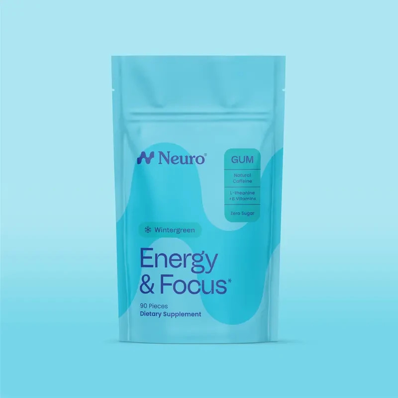 Neuro Wintergreen Energy Focus Gum 90 Pieces Sugar Free Vegan Natural Caffeine