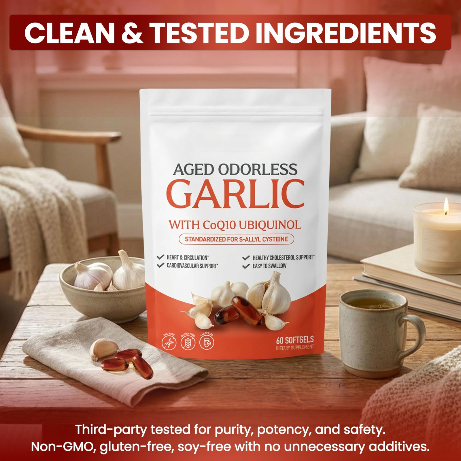 Garlic Extract 600mg Softgels (60 Count) – Odorless Aged Garlic Extra…