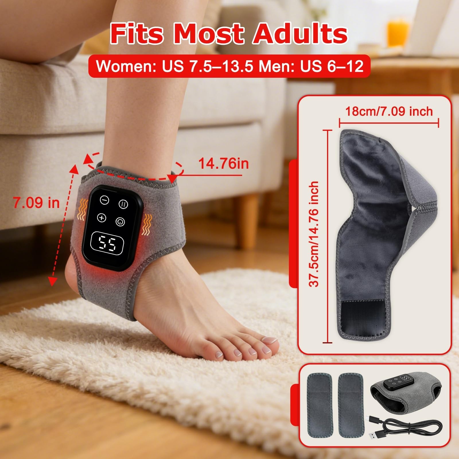 2-Pack 3-in-1 Foot & Ankle Massager – 5 Vibration Modes, 5 Heating Levels, Wirel