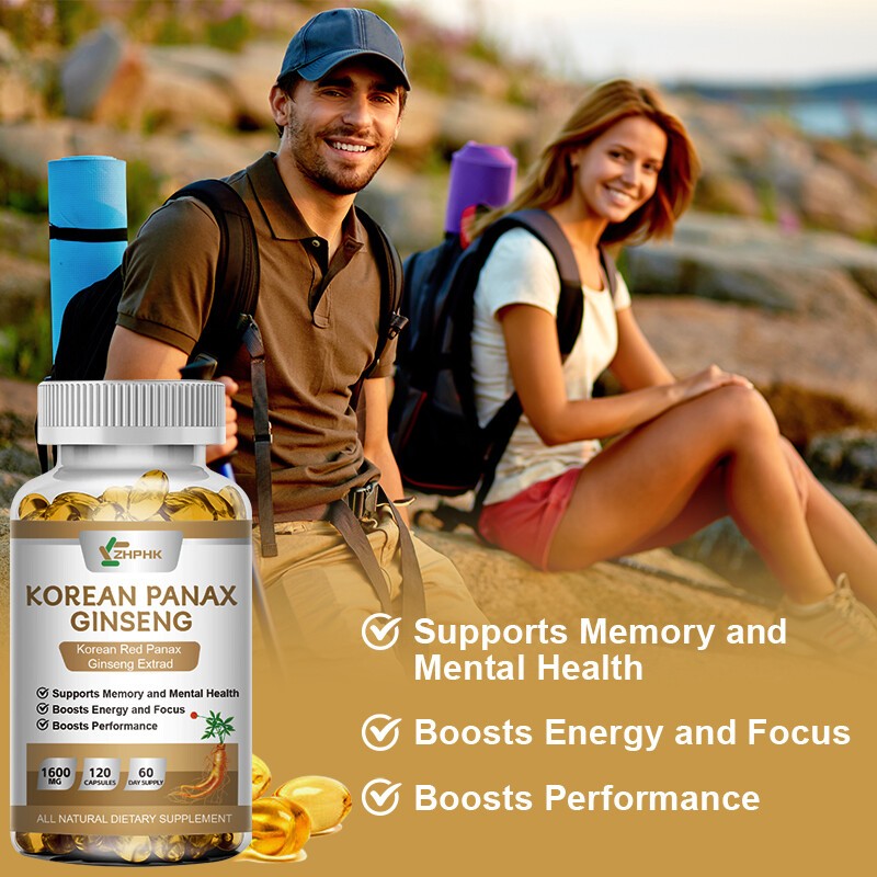 Organic Extra Strength Red Korean Panax Ginseng Capsules,1600mg Energy Focus