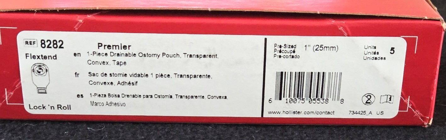 Premier Ostomy Pouch Drainable 1″ Stoma 12″L 1pc System Transparent 8282 5 Ct