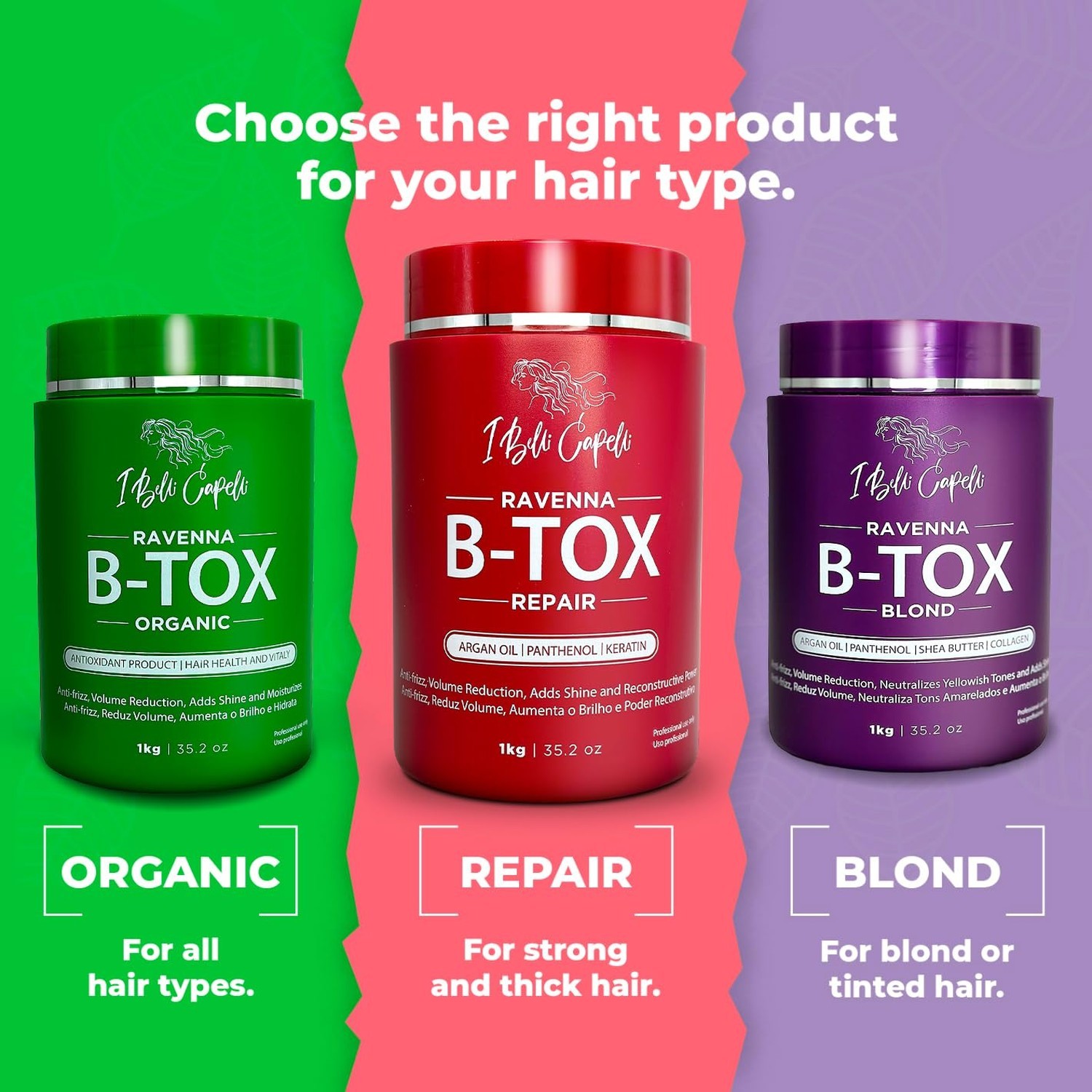 I Belli Capelli Ravenna Hair Treatment Kit- 1kg/35.02 oz B-tox Hair Mask + 30…