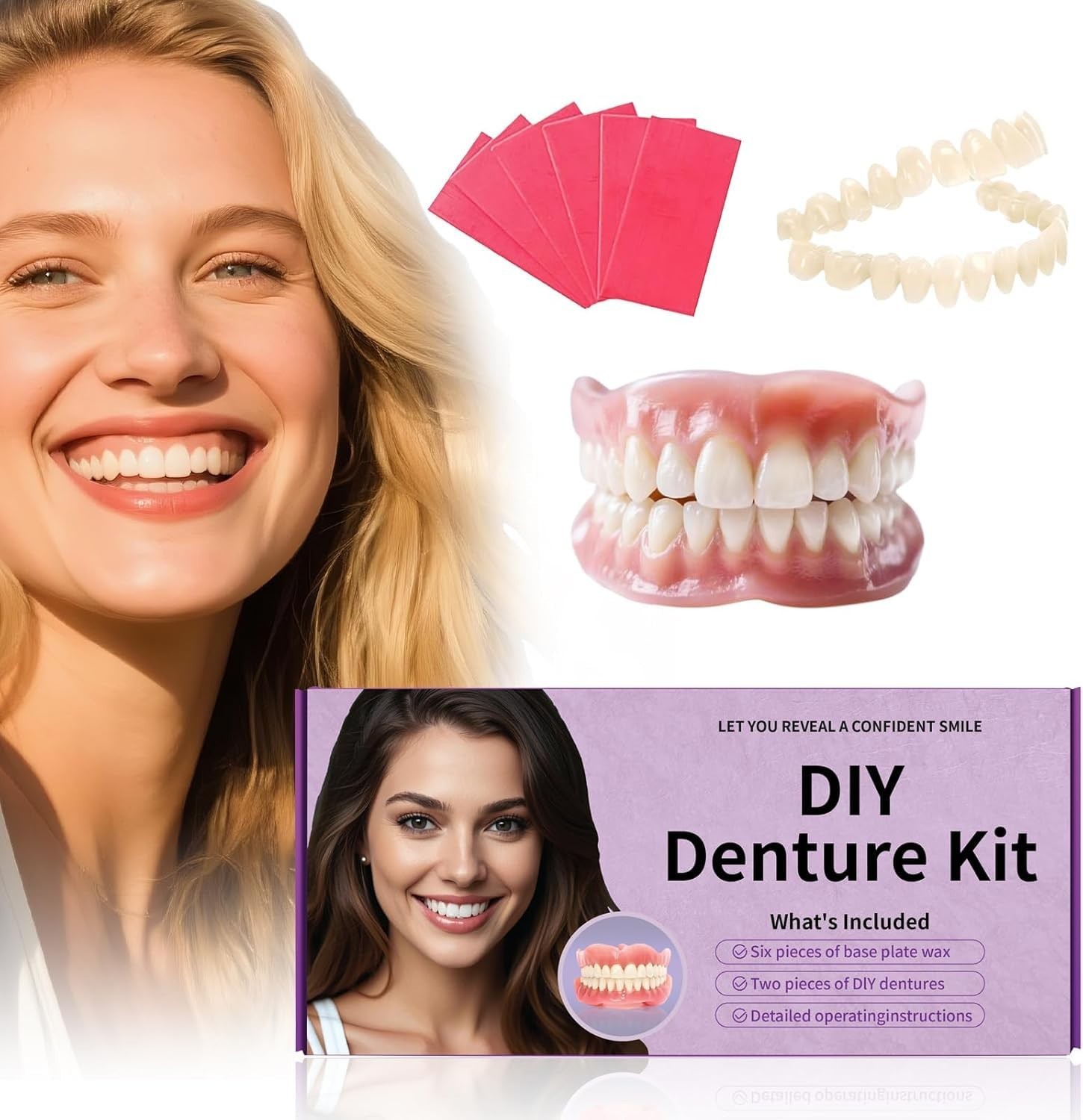 DIY Denture Kit – Complete Upper & Lower False Teeth for At-Home Smile Makeover