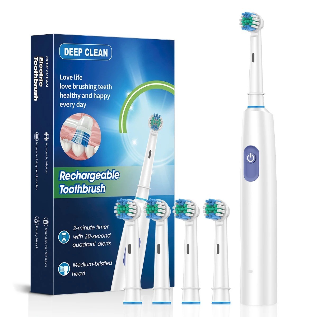 Rechargeable Electric Toothbrush 5 Modes Smart Timer with 8 Brush Heads Adult