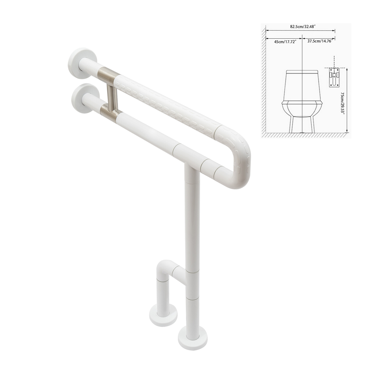 U-Shaped Toilet Grab Bar 60×70 cm SUS201 Stainless Steel ABS Grip 551lbs