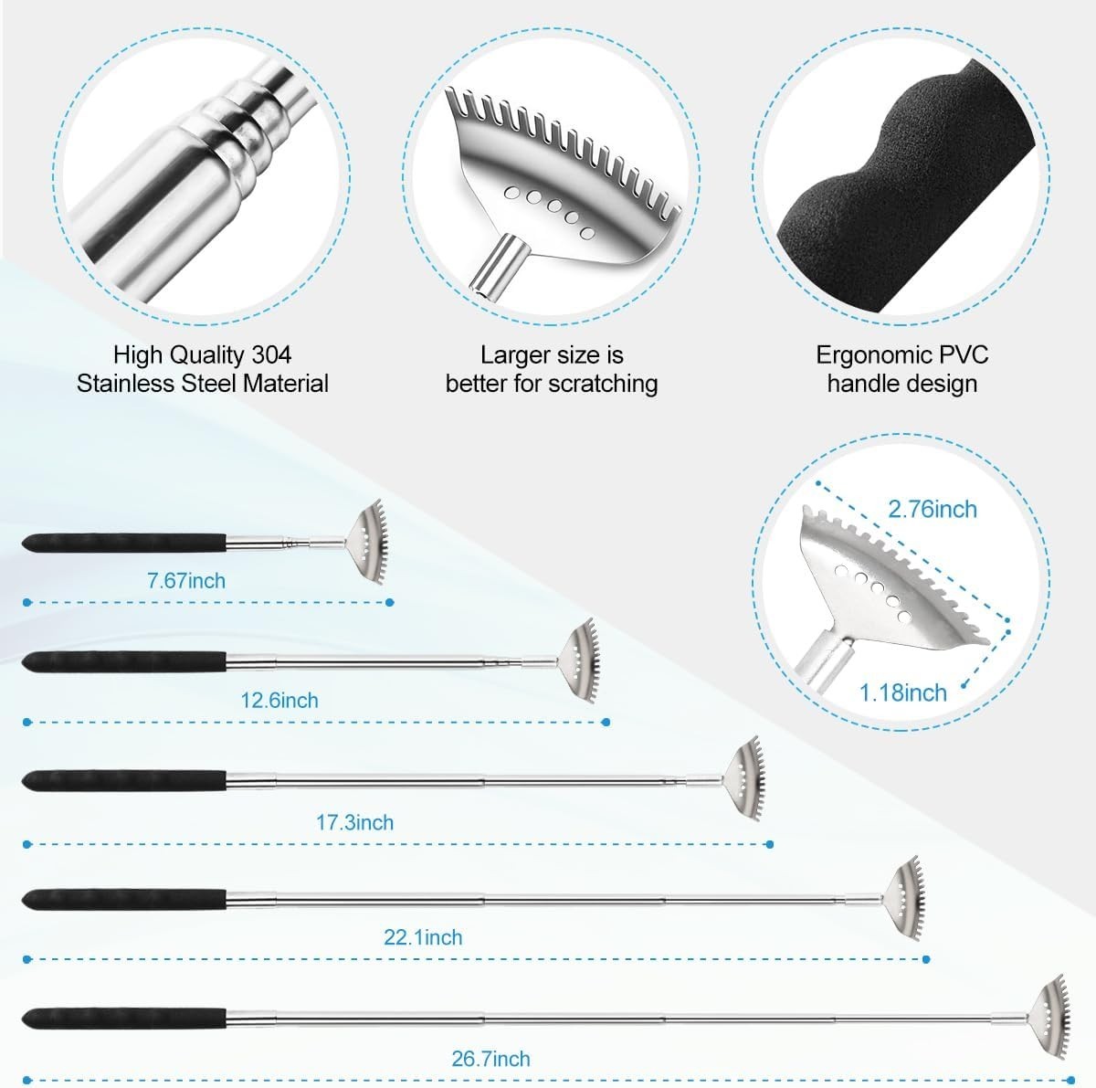 Yeipis 4Pcs Different Back Scratcher Extendable Back Massager Tool with Rubber H