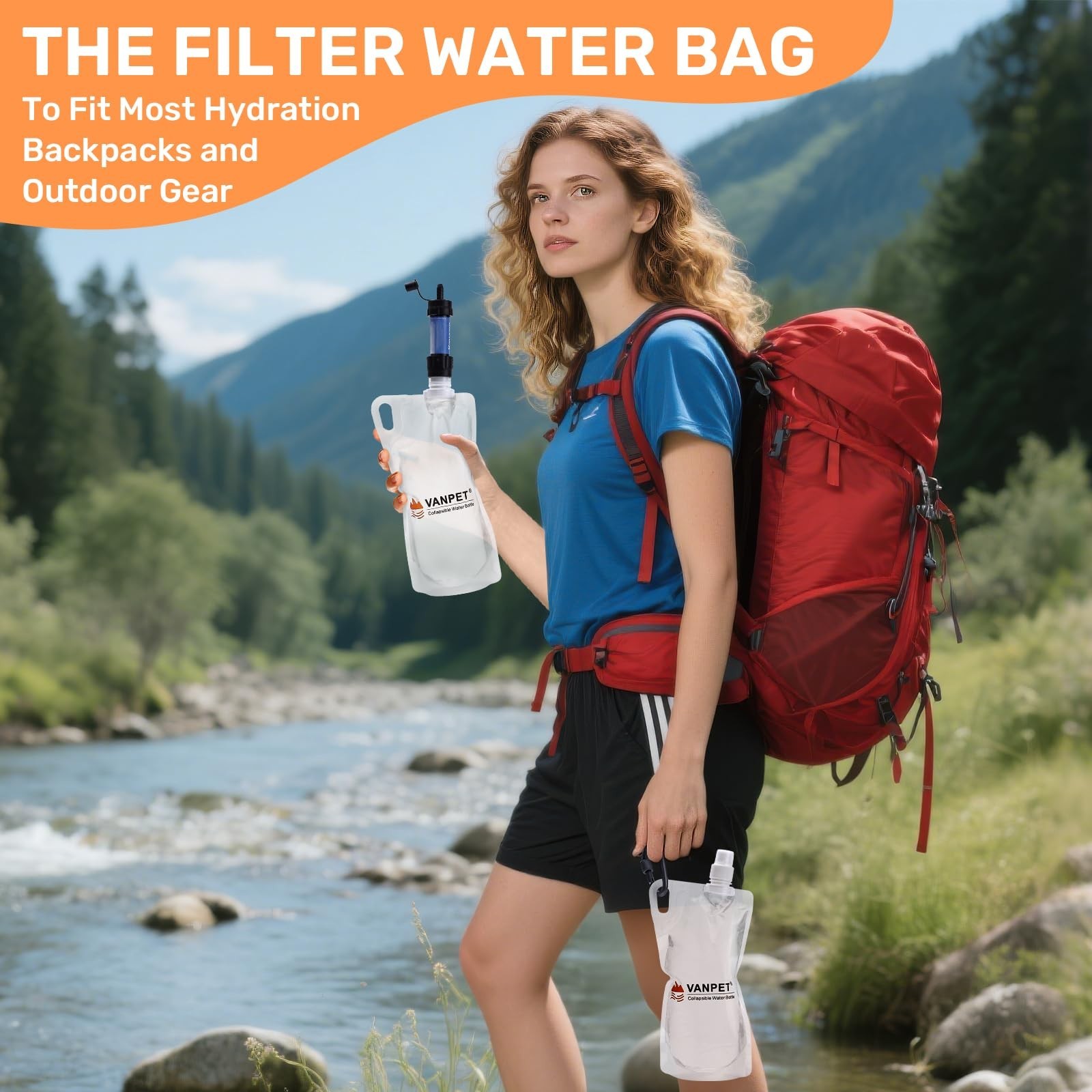 2L&1L Water Bag Compatible with Sawyer Squeeze Water Filter, Durable TPU Mate…