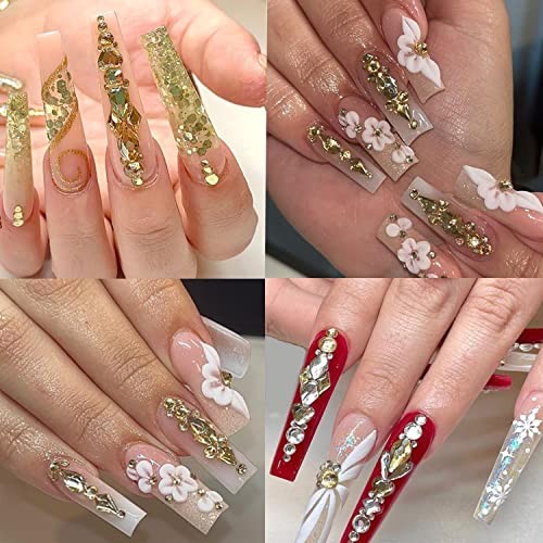 Nail Rhinestones – 3D Multi Shape Size Crystal Nail Gems, Flat Champagne Gold
