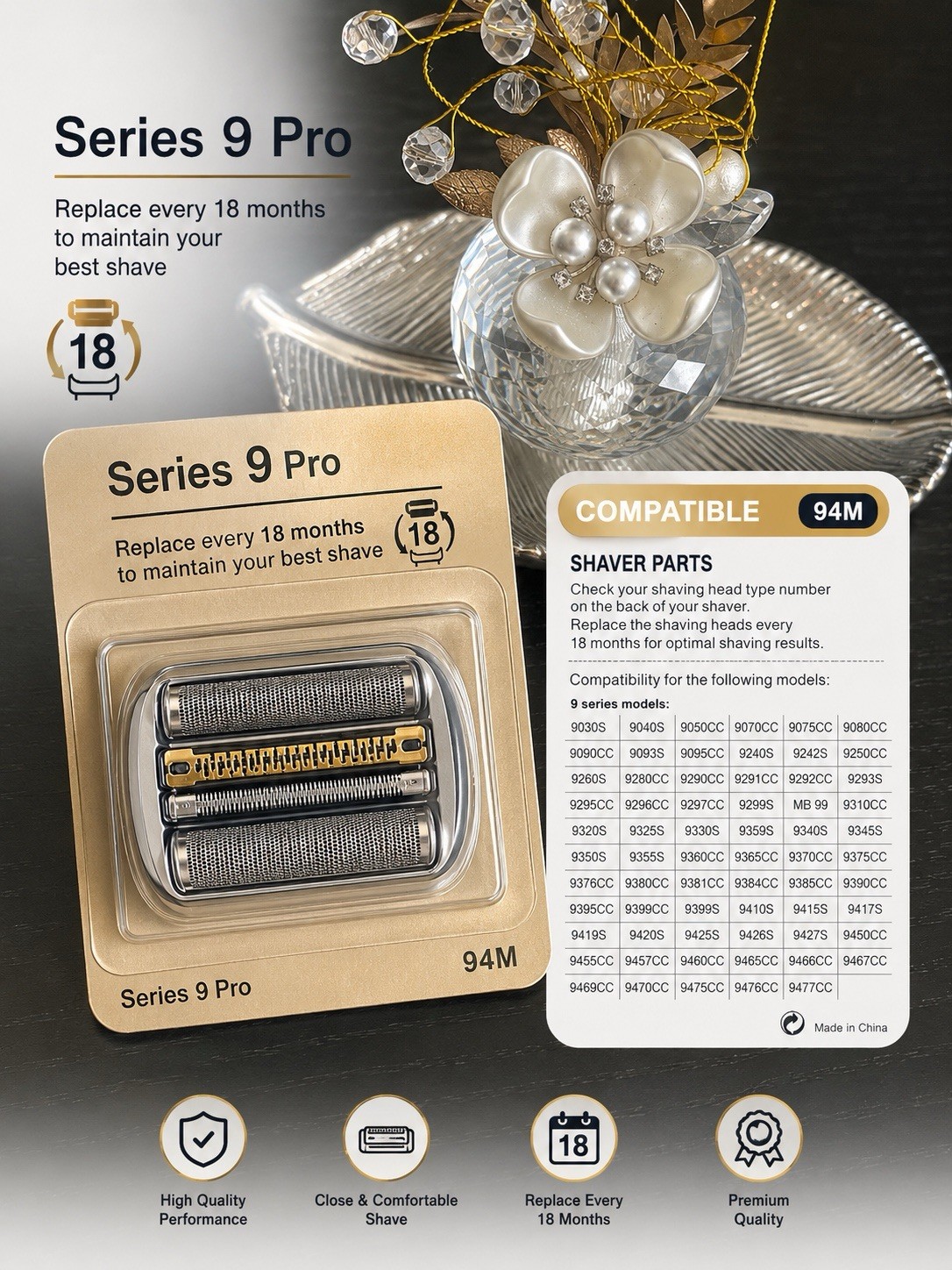 94M Replacement Shaver Head Compatible with Braun Series 9 Electric Razor 9030S