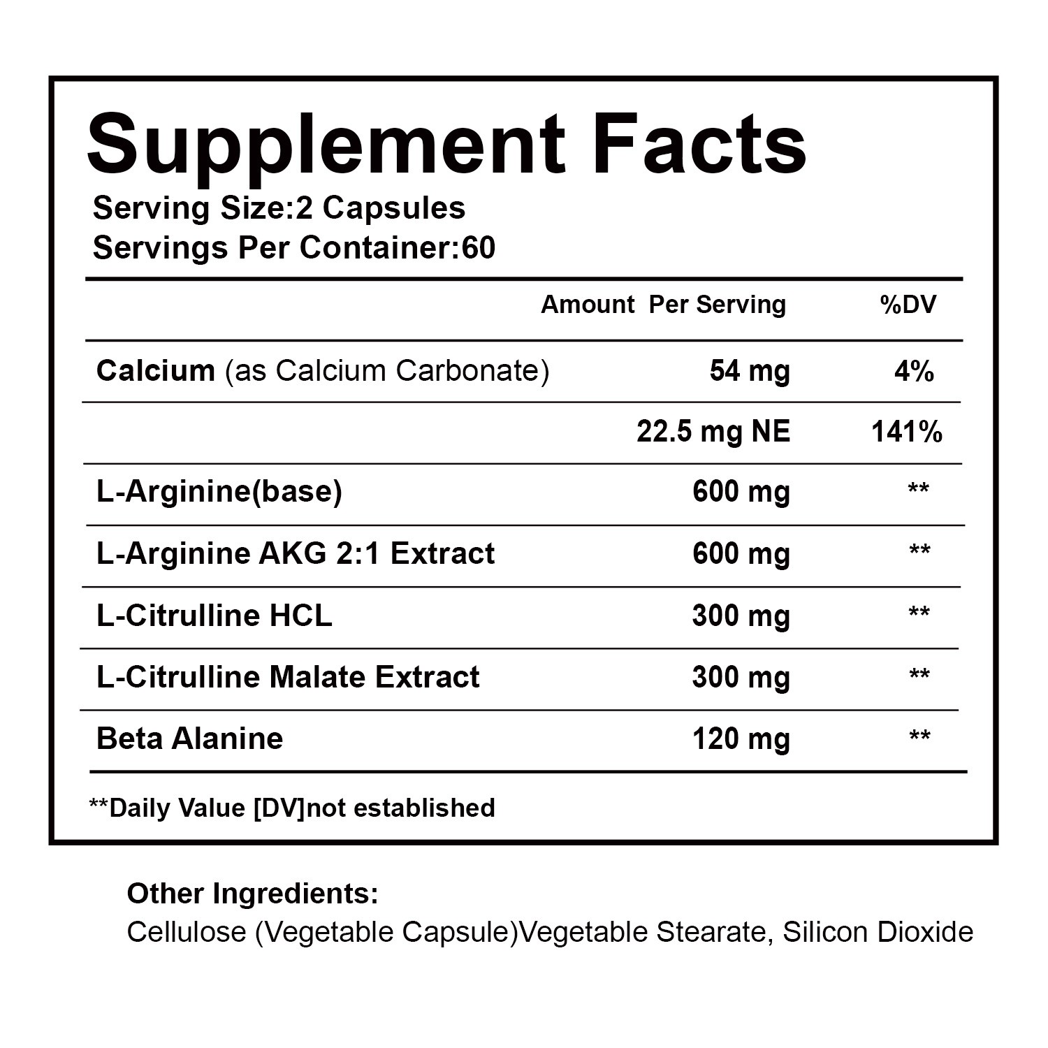 Nitric Oxide Capsules L-Arginine Workout Endurance Energy Support 120 Capsules