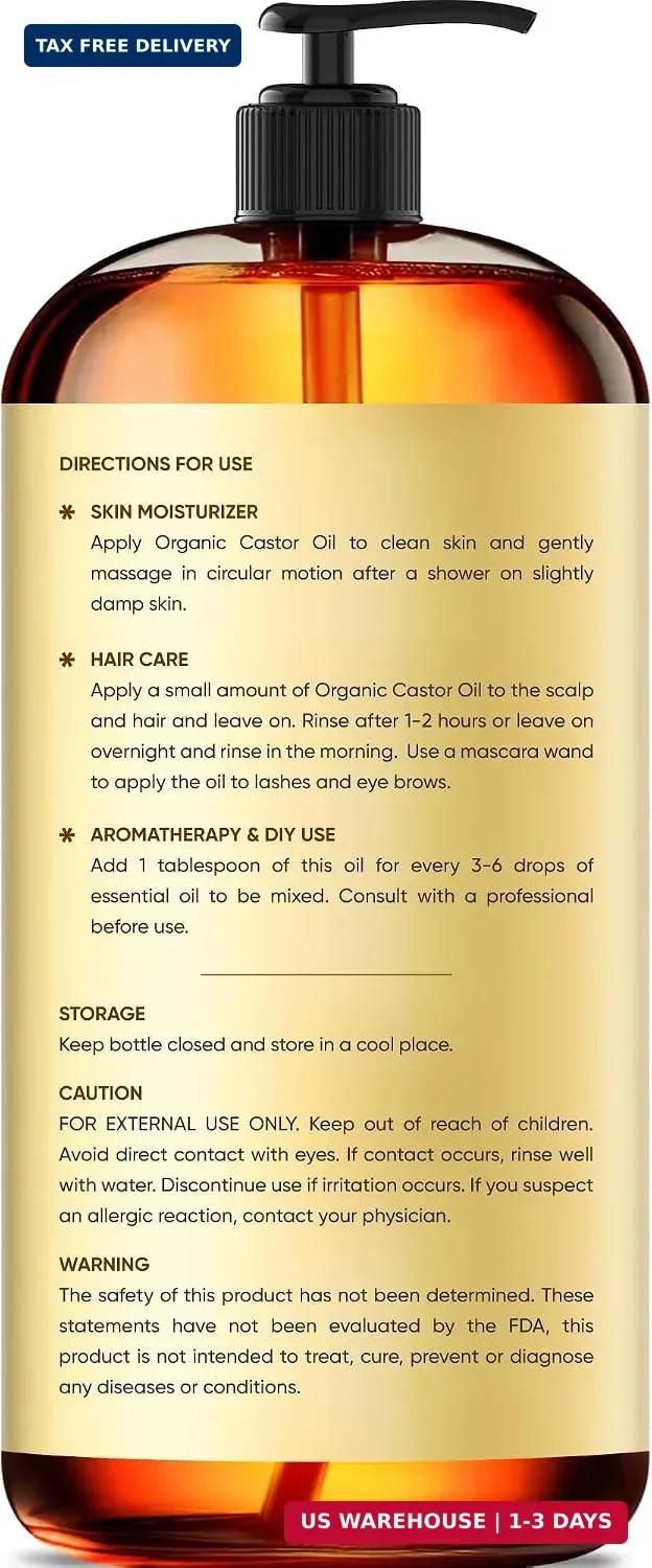 Brooklyn Botany Cold-Pressed Organic Castor Oil | 16 Fl Oz | Hair | Face | Body